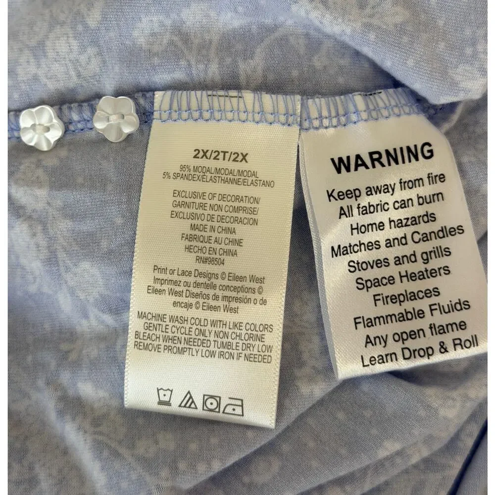 Eileen West Floral Waltz Nightgown Blue White 2X Pajama Sleep Dress Modal Blend